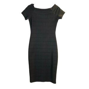 Fashion Nova Black Bandage Dress M Short Sleeve Gold Zipper Bodycon Glam